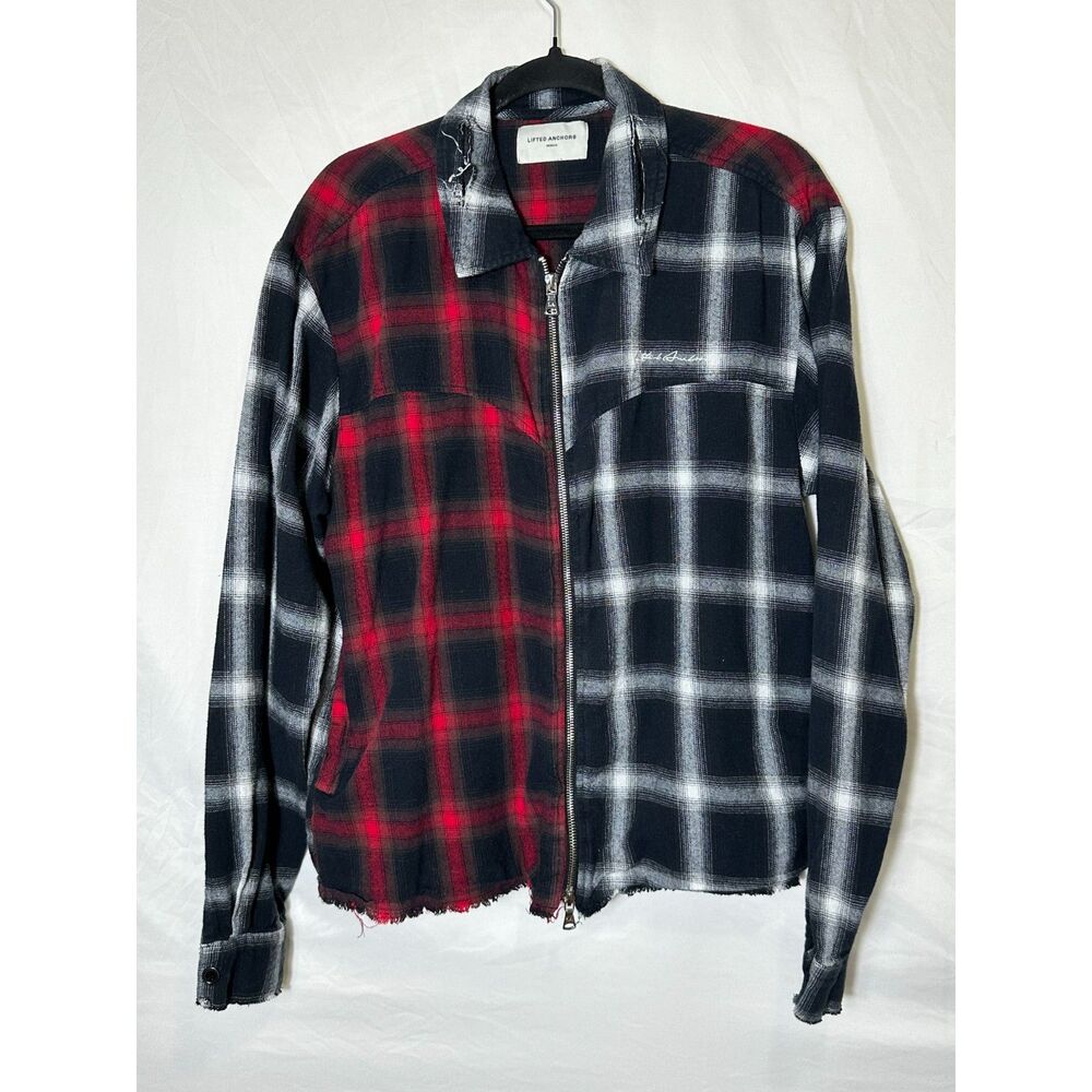 Lifted Anchors Men's Streetwear Distressed Full Zip Chapman Jacket, Size M Plaid
